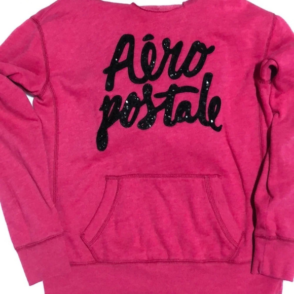 Aeropostale Hoodie Sweatshirt Pullover‎ Sparkle Logo Pink Comfy Casual S - Picture 1 of 4